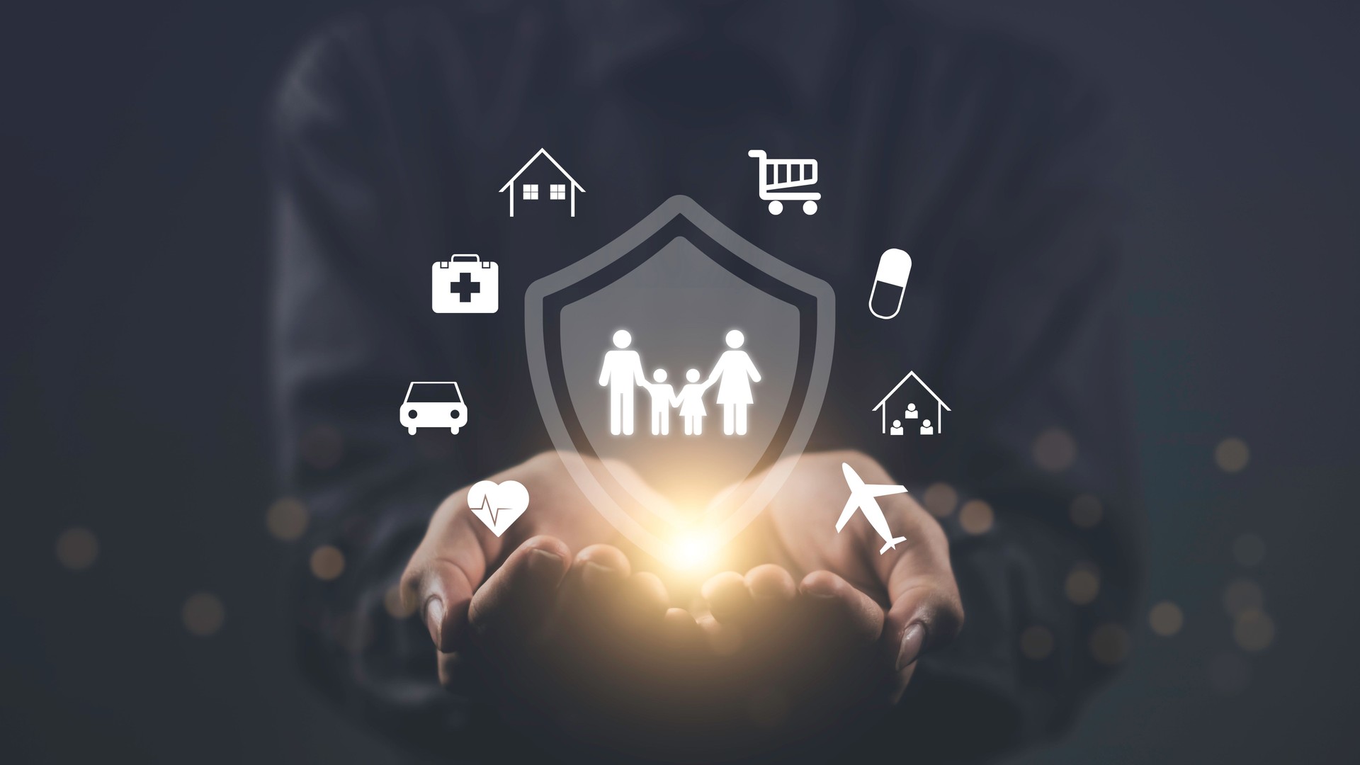 Life and Family Protection health and Estate planning Services. Concepts of medical care, property security, and business strategies with dedicated agents for comprehensive protection and planning.
